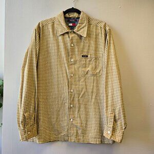 Vintage Y2K Tommy Hilfiger Plaid Corduroy Button Front Shirt‎ Long Sleeve Beige